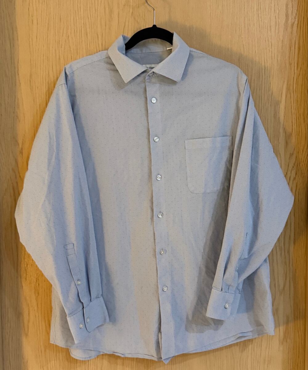 Calvin Klein Men’s Medium 15-15.5 Blue Micro Check Stretch Dress Shirt